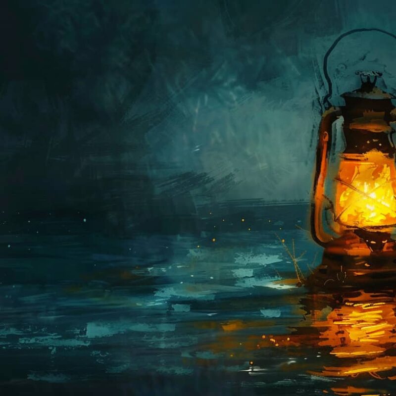 Painting of a lantern casting a warm, guiding light in darkness, symbolizing how psychotherapy helps illuminate the path to mental wellness.